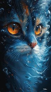 Katze - Katze mit blauem Wasser von Gelissen Artworks