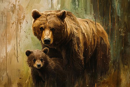 Mère ourse avec son petit dans la forêt