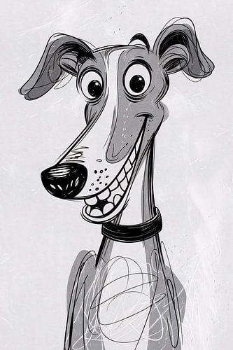 Zwart-wit illustratie lachende hond