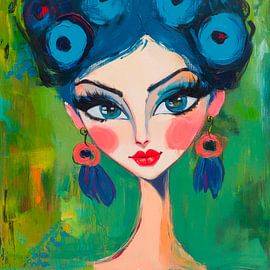 Kleurrijke schoonheid met gebloemd haar van Poster Art Shop