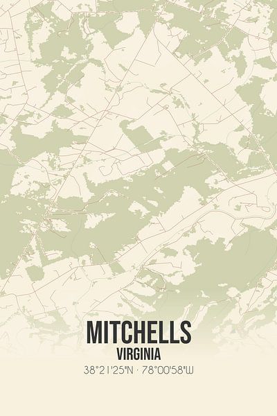 Carte ancienne de Mitchells (Virginie), USA. par Affiches de lieux
