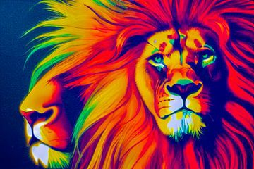 Portret van een kleurrijke leeuwenkop, Schilderij Kunst Illustratie 07 van Animaflora PicsStock