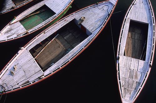 Four slender rowing boats.