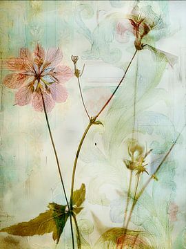 Peinture mixte botanique, rêveuse et sereine