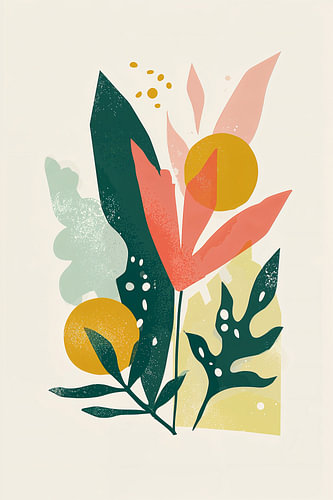 Botanical Tableau in coral no.8