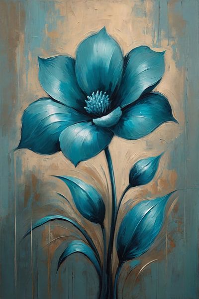 Turquoise Flower on Beige Background by Art & Soul Creations