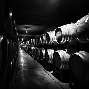 Wine barrels black and white