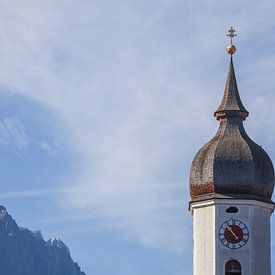 St Martin's parish church, Wetterstein mountains with Zugspitze massif by Torsten Krüger