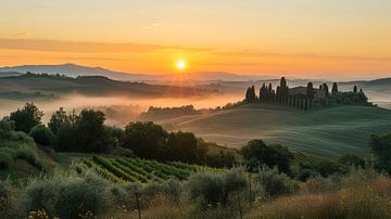 Sonnenaufgang in Tuscan Hills von Vlindertuin Art