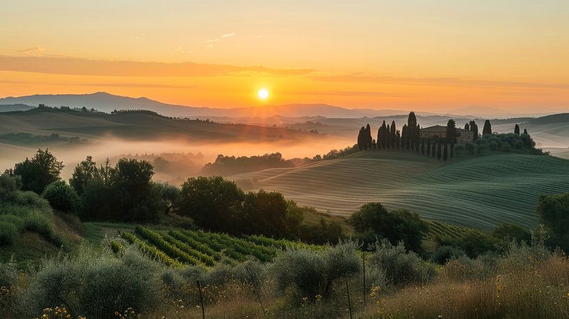 Sunrise at Tuscan Hills by Vlindertuin-Art