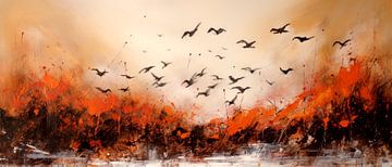 Wegvliegende Vogels Abstract Schilderij van Preet Lambon
