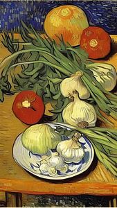 Impressionistisch stilleven groente op tafel van Maud De Vries