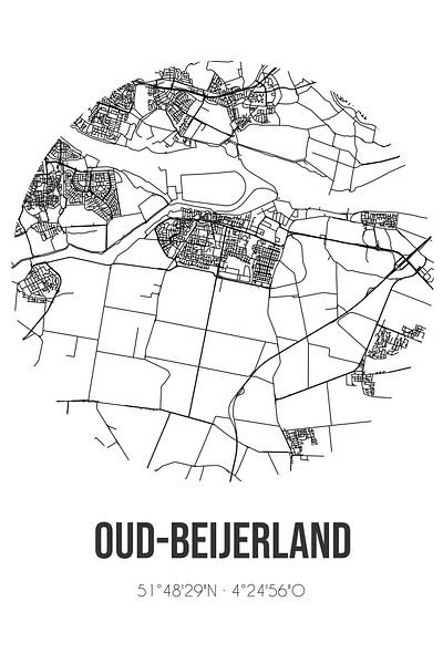 Oud-Beijerland (Zuid-Holland) | Map | Black and White by Prints of Place