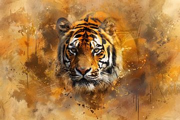 Tijgerportret met abstracte achtergrond van Art & Soul Creations