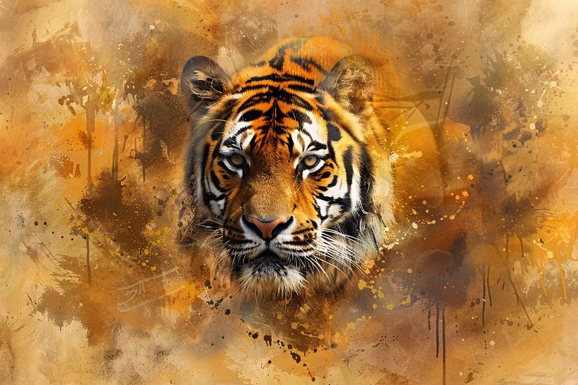 Tiger Porträt mit abstraktem Hintergrund von Art & Soul Creations