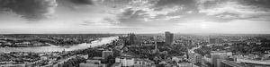 Hamburg Skyline im Sonnenuntergang. Schwarzweiss Bild. von Manfred Voss, Schwarz-weiss Fotografie