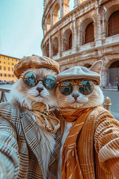 Katten selfie bij het Colosseum - Vrolijke muurschildering voor Rome en kattenliefhebbers van Felix Brönnimann