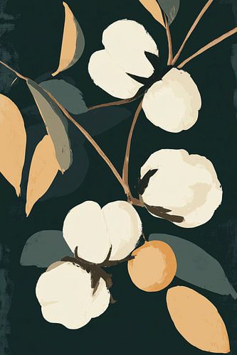 Blumen aus Baumwolle im Matisse-Stil - verspielter Kunstdruck mit abstrakten Formen