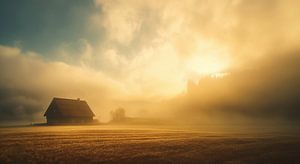 Almwiese im Herbstnebel