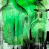 Digitaal schilderij, flessen in groene tinten. van Ellen Driesse