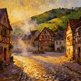 Romantisches Dorf – Licht auf dem Kopfsteinpflaster von Johannas Art Creations