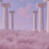 Ionische zuilen boven roze wolken van Besa Art