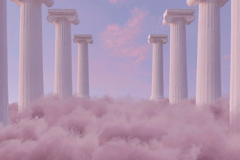 Ionische Säulen über pinke Wolken von Besa Art