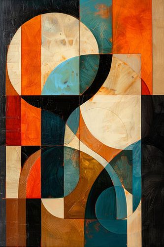 Cirkelvormige geometrie in blauw en oranje