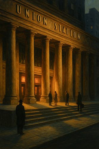 Ingang van het station van Chicago: wachten in de warme gloed