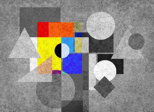 Geometric abstract in black and white and colour