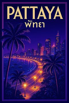 Pattaya Neon Coastline - Vibrant Beach City Nightscape Art Print