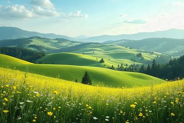 Glooiende heuvels en bloeiende weiden: Een toevluchtsoord voor de natuur van Wandbilder-Shop