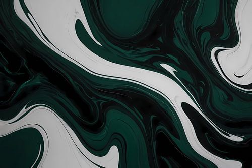 Abstracte Fluid Art in Zwart, Wit en Groen