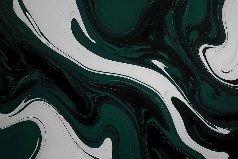 Abstracte Fluid Art in Zwart, Wit en Groen van Art & Soul Creations