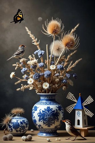 Zeitlose natürliche Schönheit - Zwei Vögel und ein Schmetterling in Harmonie