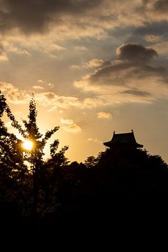Silhouette Schloss Osaka bei Sonnenuntergang von Mickéle Godderis