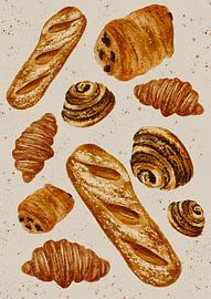 French Buns Watercolor Pattern – Bakery Art in Watercolor by Atelier Nadine