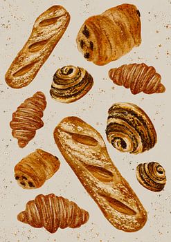 Motif aquarelle de petits pains français – Art de la boulangerie à l'aquarelle