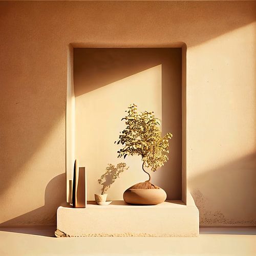 Terrasse au soleil avec plante