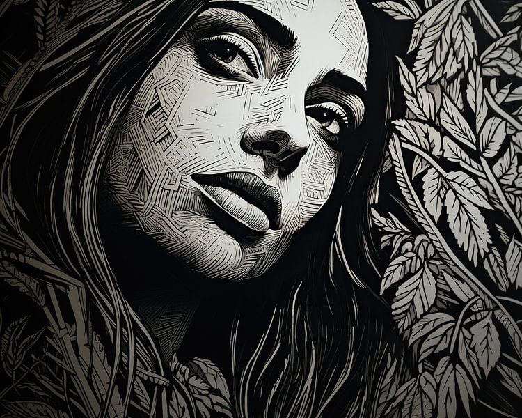 Masked Nature | Monochrome Portrait by ARTEO Paintings