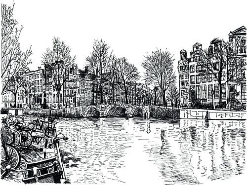 Tekening Keizersgracht Amsterdam Nederland Pentekening Lijntekening