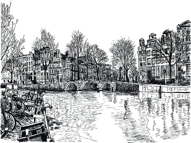 Drawing Keizersgracht Amsterdam Netherlands by Hendrik-Jan Kornelis