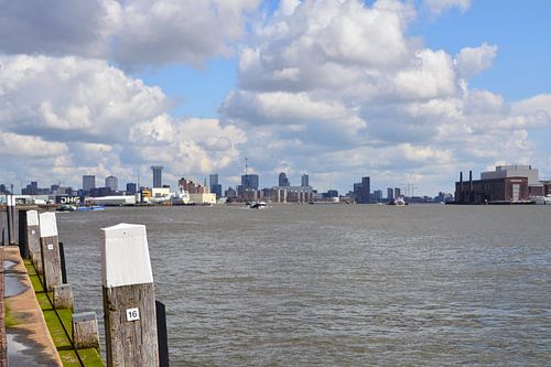 Skyline Rotterdam vanaf de kade bij Schiedam