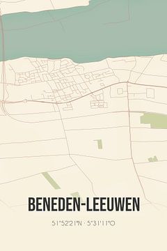 Vintage landkaart van Beneden-Leeuwen (Gelderland) van Rezona