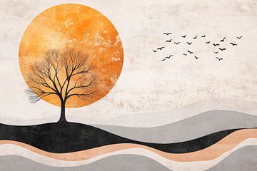 Boom voor een gouden zonsondergang van Poster Art Shop