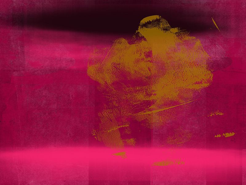 Modern abstract art in neon pink, purple, black and ochre gold. by Dina Dankers