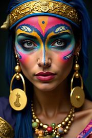 Golden Harmony - Artful Portrait with Colourful Paint Accents