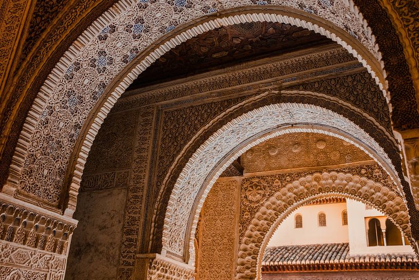 Arches with detailed stucco work in Nasrid palaces in the Alhambra, Granada by Melissa Peltenburg