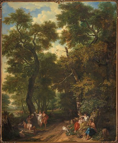 Arcadian landscape with shepherds making music and dancing, Jurriaan Andriessen