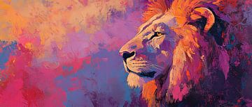 Majestueuze leeuw in felle kleuren van Poster Art Shop